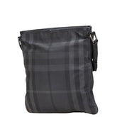 バーバリー チェック ロゴプレート ショルダーバッグ ブラック ナイロン レザー レディース BURBERRY 【中古】